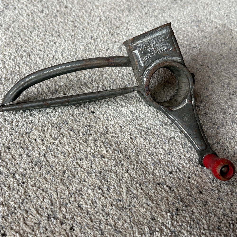 Vintage Metal Hand Crank Cheese Grinder with Red Handle